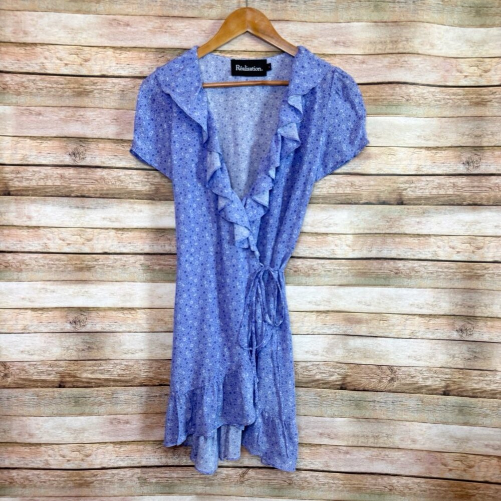 Realisation Par the Valentina Purple Haze Floral Print Silk Ruffle Wrap Dress S